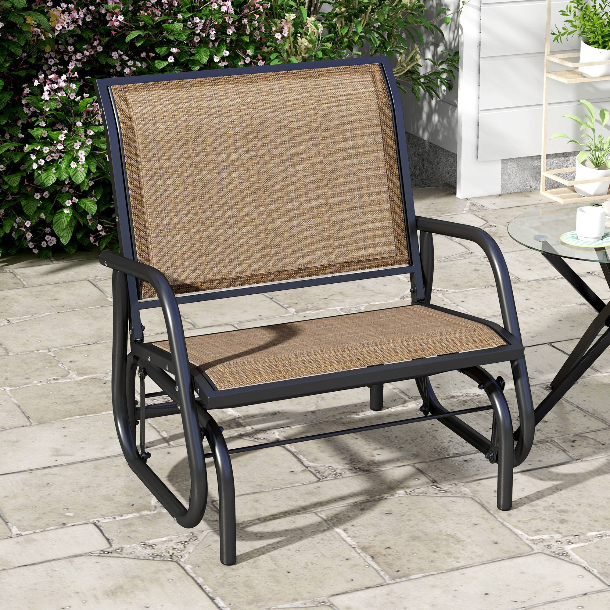 Alt View 1. Outsunny - Glider Chair, Steel Swing Chai with Curved Armrests for Porch, Garden, Poolside - Light Mixed Brown.