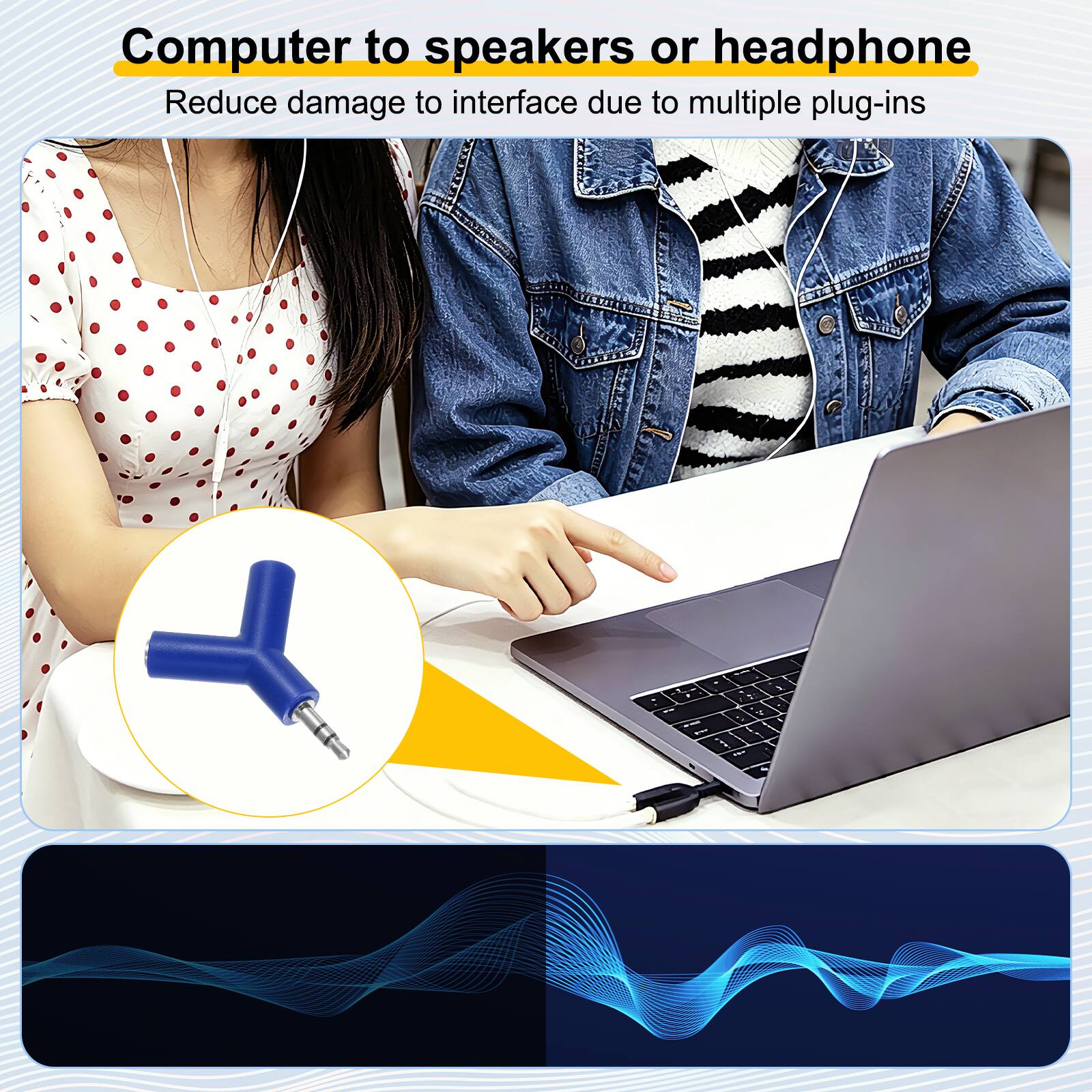 Computer to speakers or headphone  
Reduce damage to interface due to multiple plug-ins