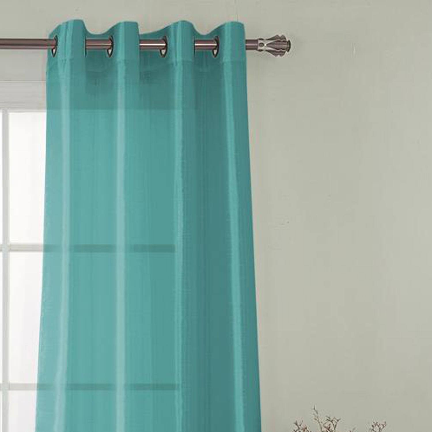 Angle. RT Designers Collection - RT Designers Collection Nancy Faux Silk Grommet Curtain Panel 54" x 84" Teal - Teal.