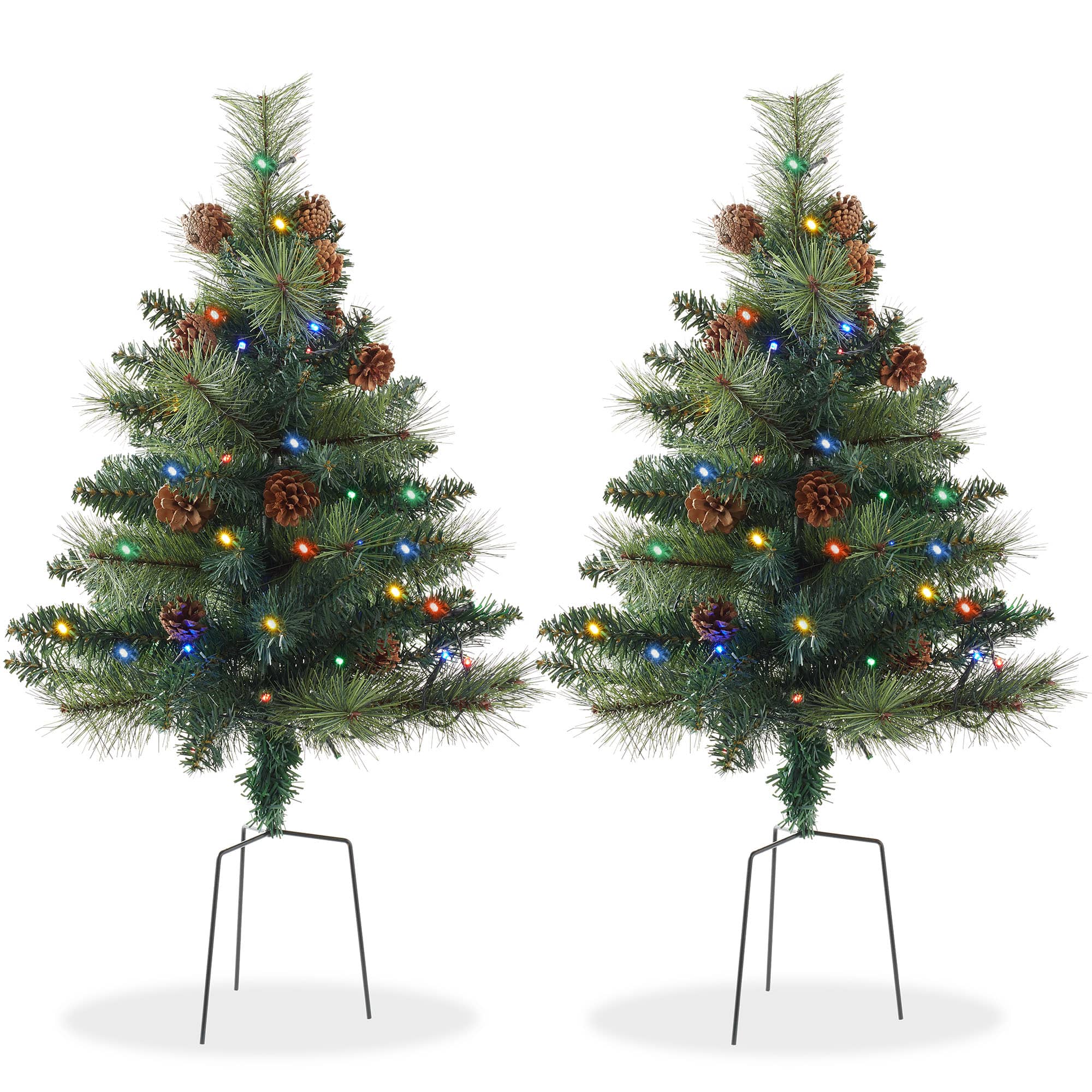 Casafield - 2 - 24in Outdoor Pathway Christmas Trees with LED Lights - Green
