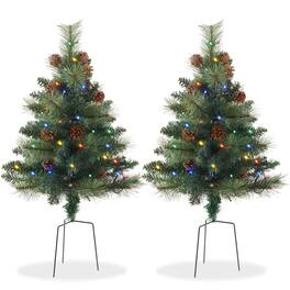 Casafield - 2 - 24in Outdoor Pathway Christmas Trees with LED Lights - Green