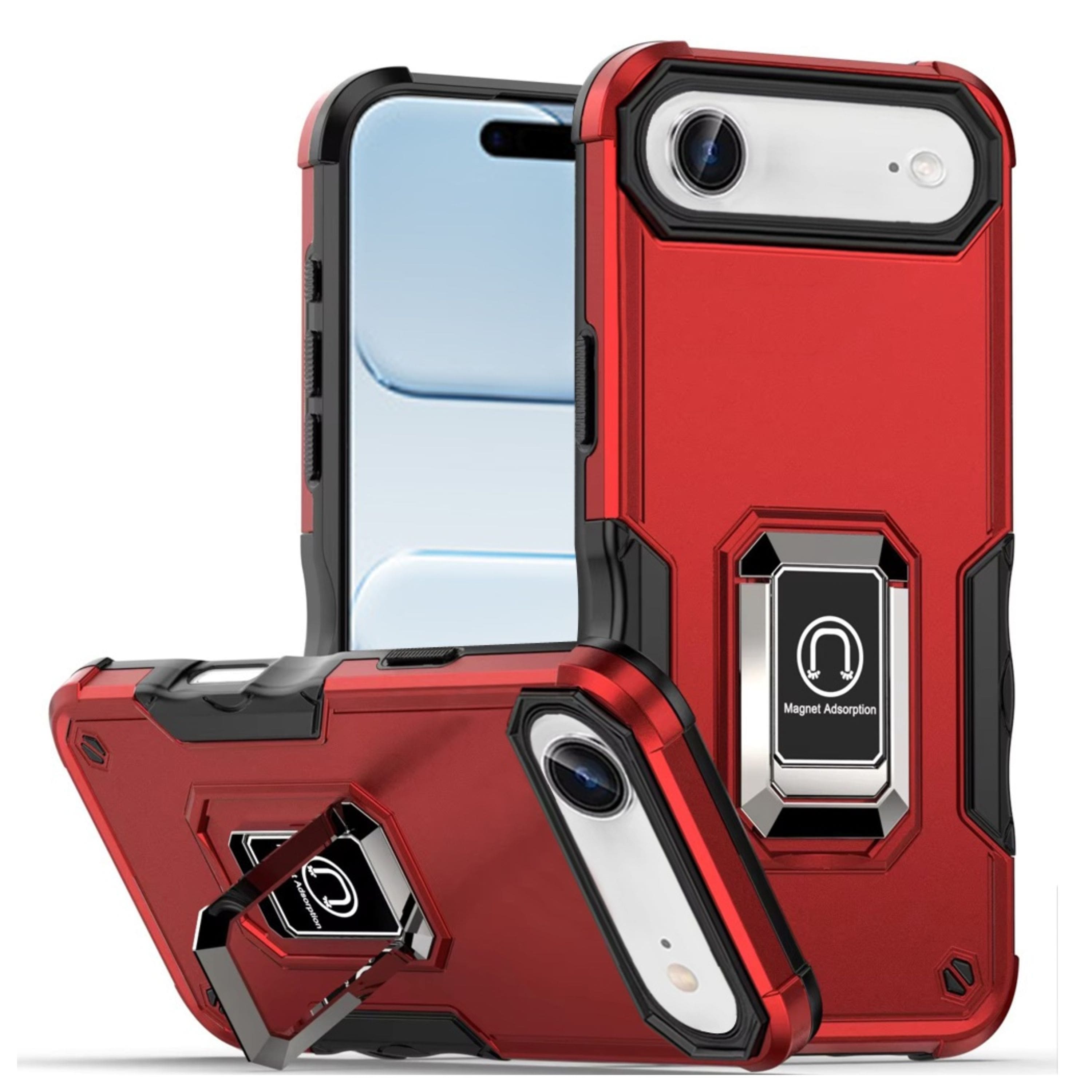 Kitcheniva - Grip Design Metal Ring Stand Phone Case With Tempered Glass For iPhone Air - Red price history on PriceWatchPro