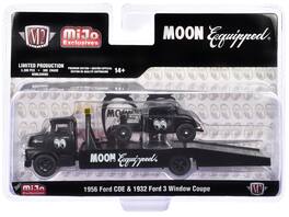 M2 - 1956 Ford COE Ramp Truck Matt Black & 1932 Ford 3 Window Coupe Matt Black "Mooneyes" Limited Edition 3300 1/64 - Matte Black