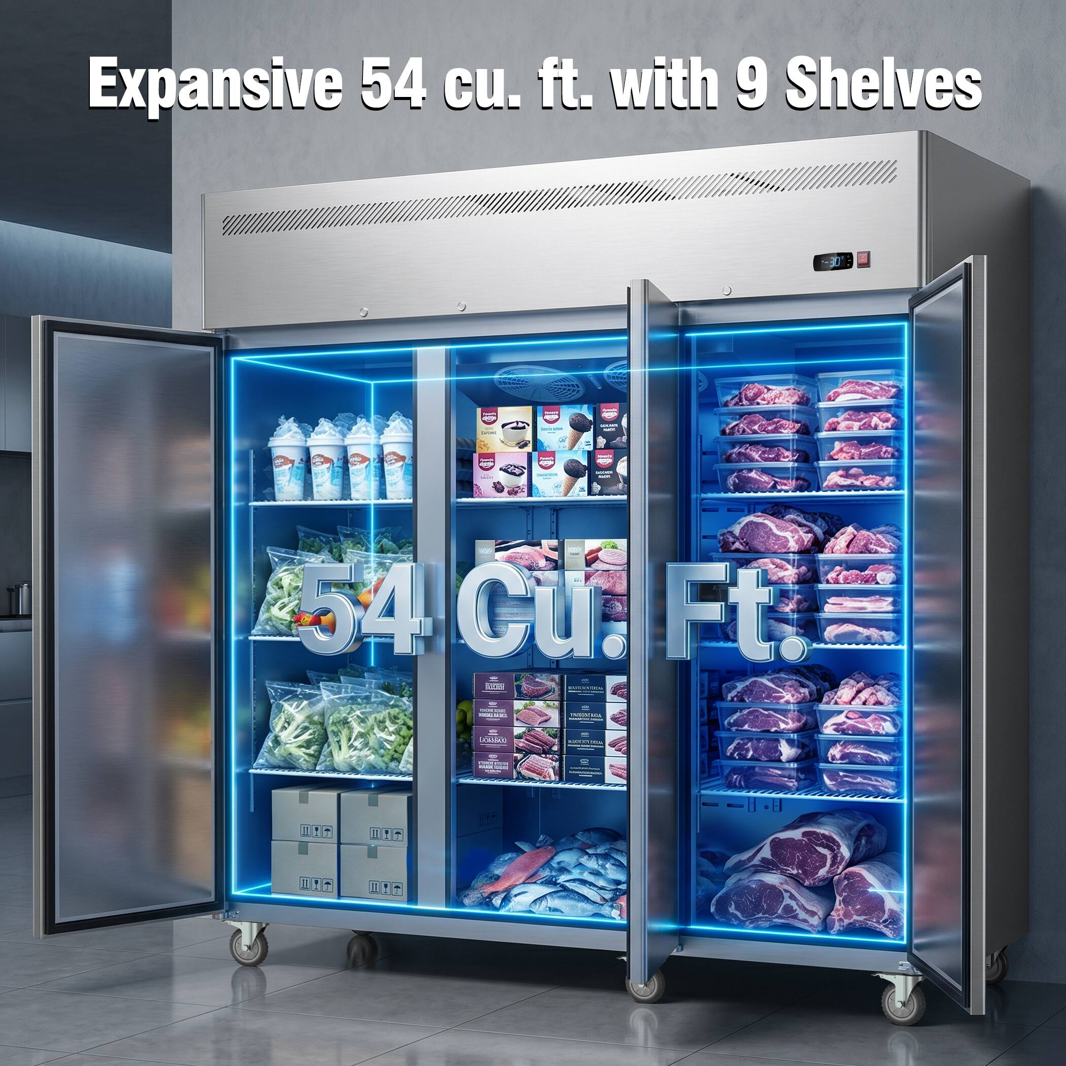Expansive 54 cu. ft. with 9 Shelves  
54 Cu. Ft.