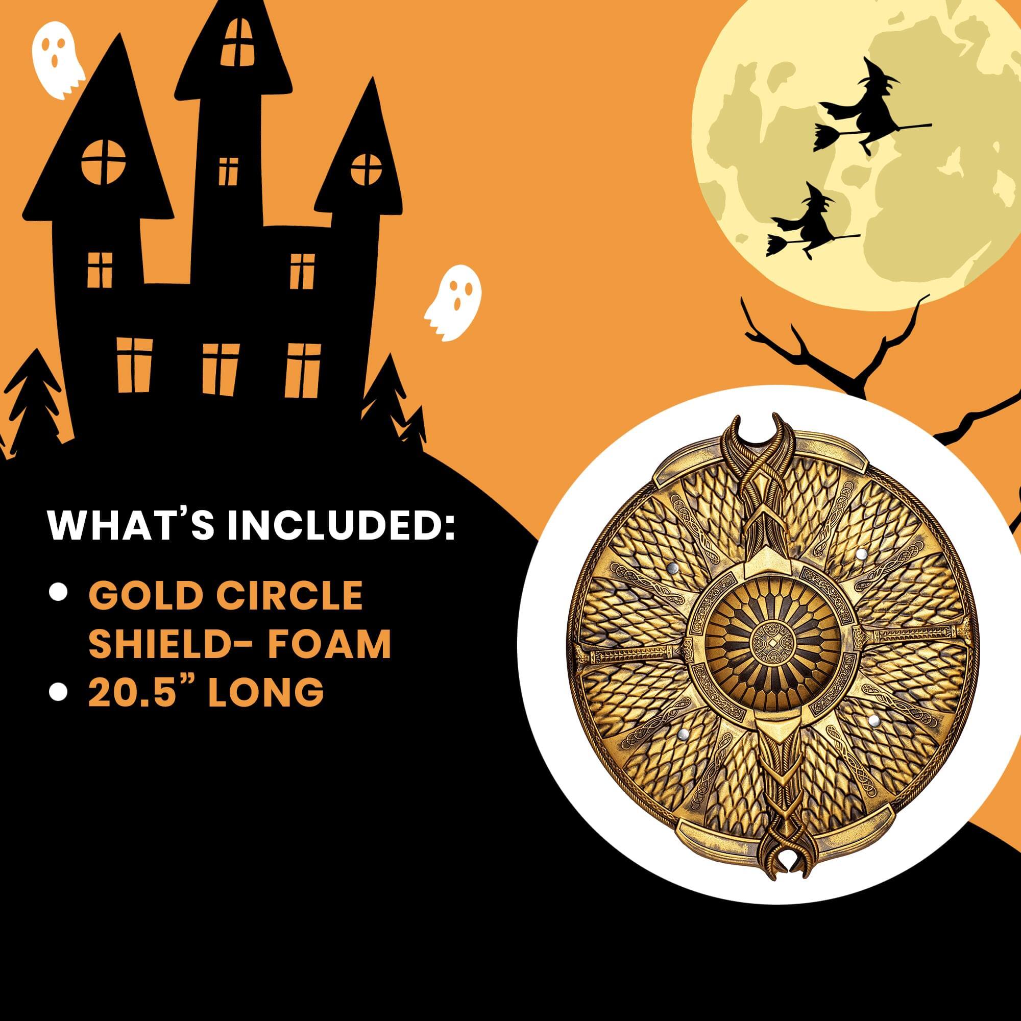 WHAT'S INCLUDED:
- GOLD CIRCLE SHIELD - FOAM
- 20.5" LONG