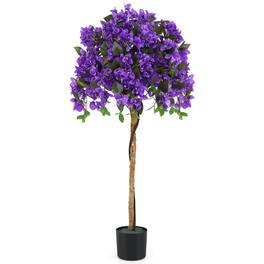 Costway - 53" Artificial Azalea Tree Faux Floral Plant w/ Red Azalea Flowers Nursery Pot - Green,Purple