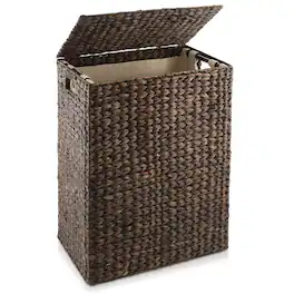 Casafield - Large Laundry Hamper Basket w Lid and Liner - Water Hyacinth - Espresso
