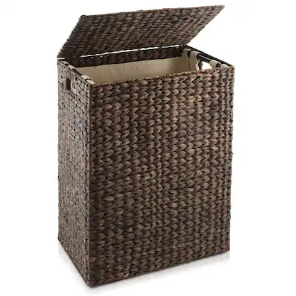 Front. Casafield - Large Laundry Hamper Basket w Lid and Liner - Water Hyacinth - Espresso.