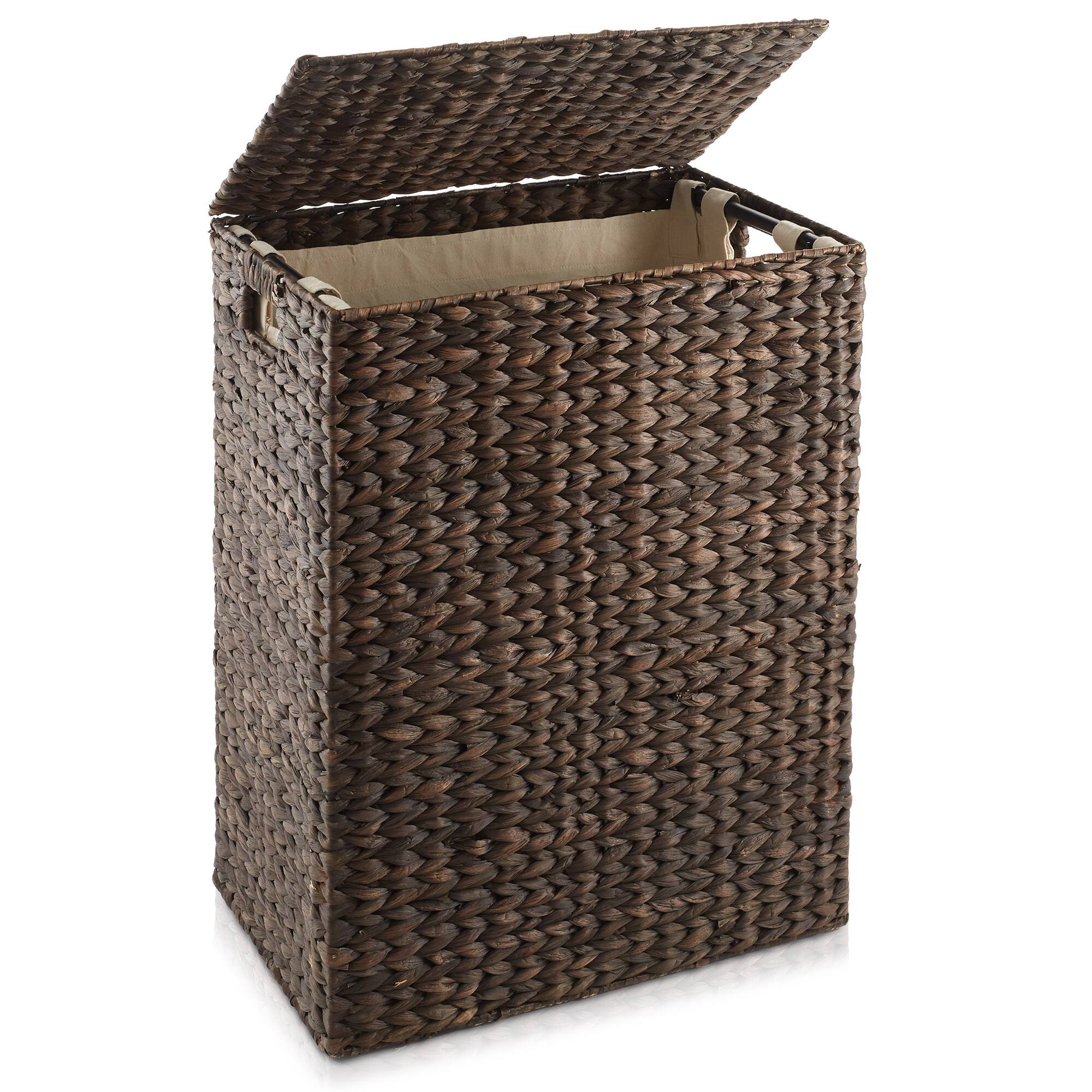 Front. Casafield - Large Laundry Hamper Basket w Lid and Liner - Water Hyacinth - Espresso.