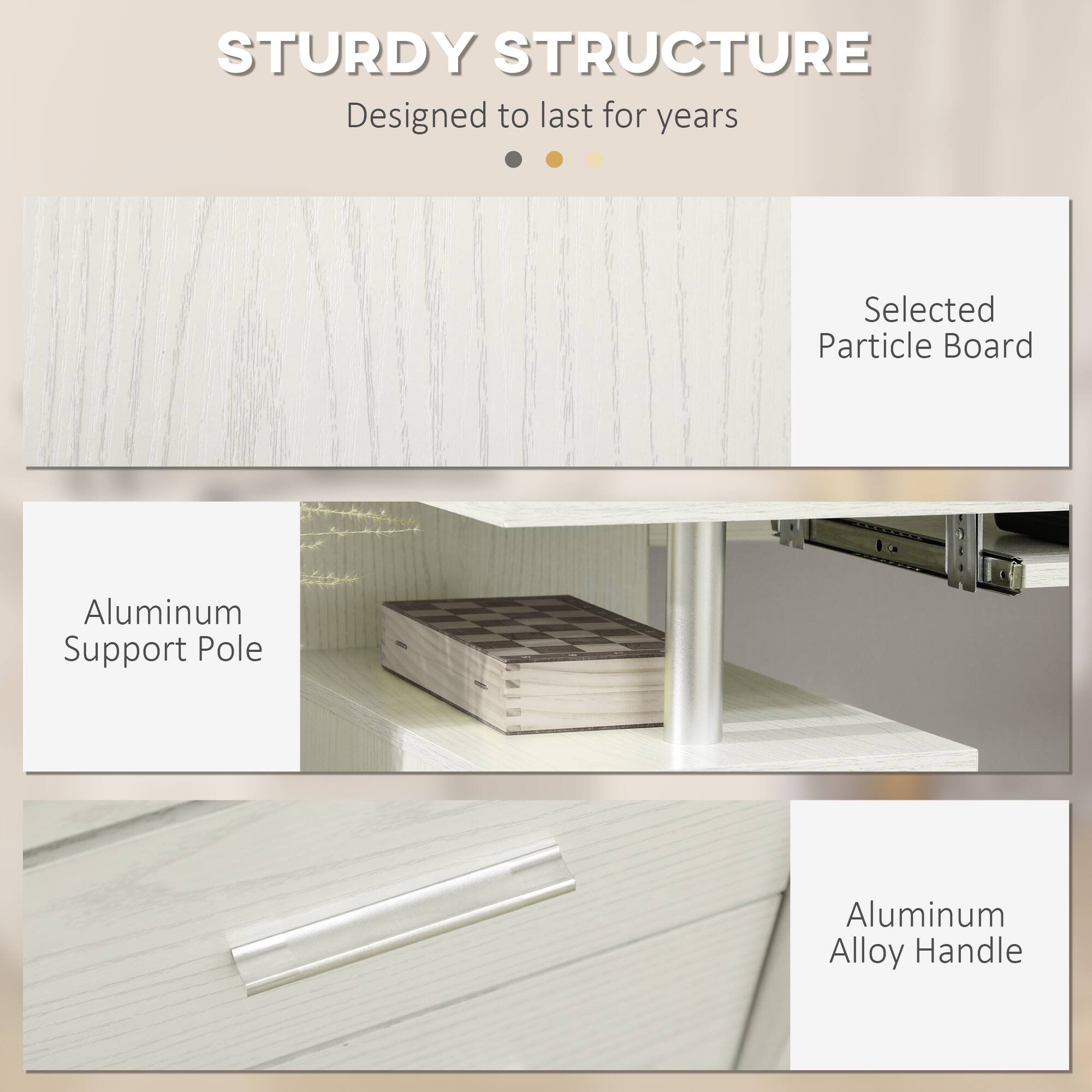 STURDY STRUCTURE  
Designed to last for years  

- Selected Particle Board  
- Aluminum Support Pole  
- Aluminum Alloy Handle