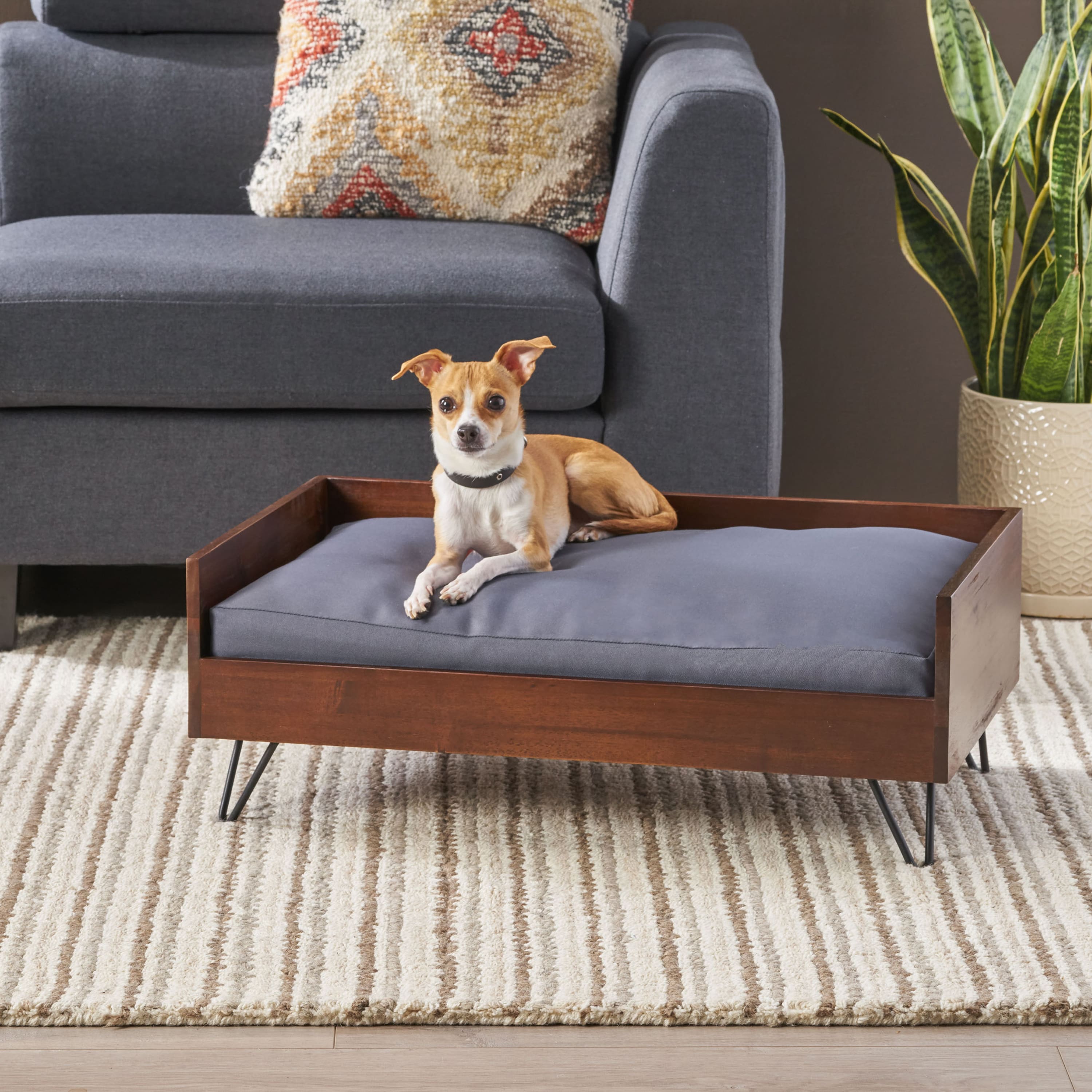Zeus & Ruta - Wood Pet Bed with Iron Legs for Small to Medium Sized Pets - Brown