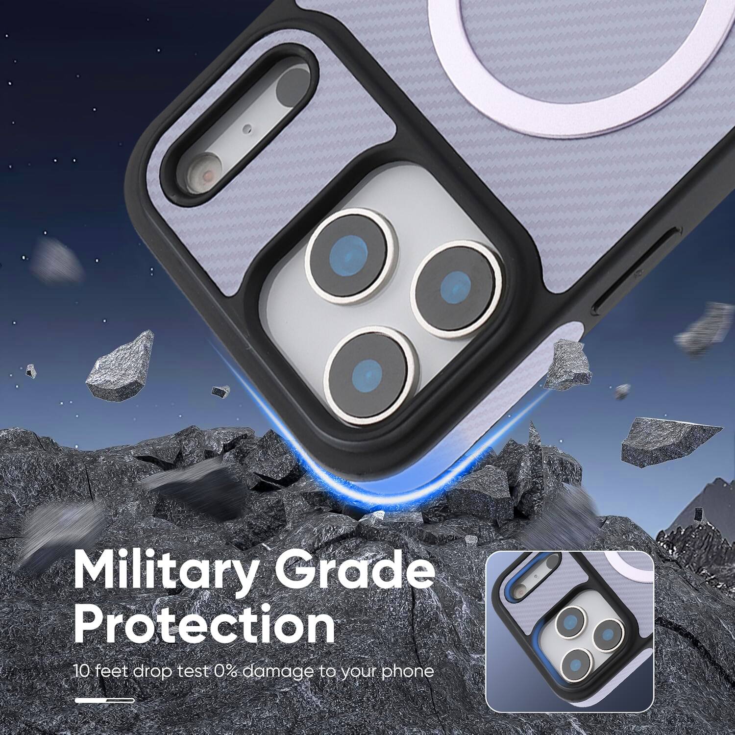 Military Grade Protection  
10 feet drop test 0% damage to your phone