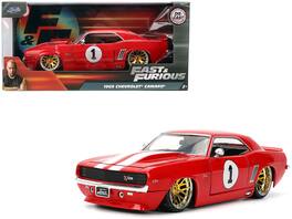 1969 Chevrolet Camaro #1 Stripes "Fast & Furious" Series 1/24 Diecast Model Car by Jada - Red with White