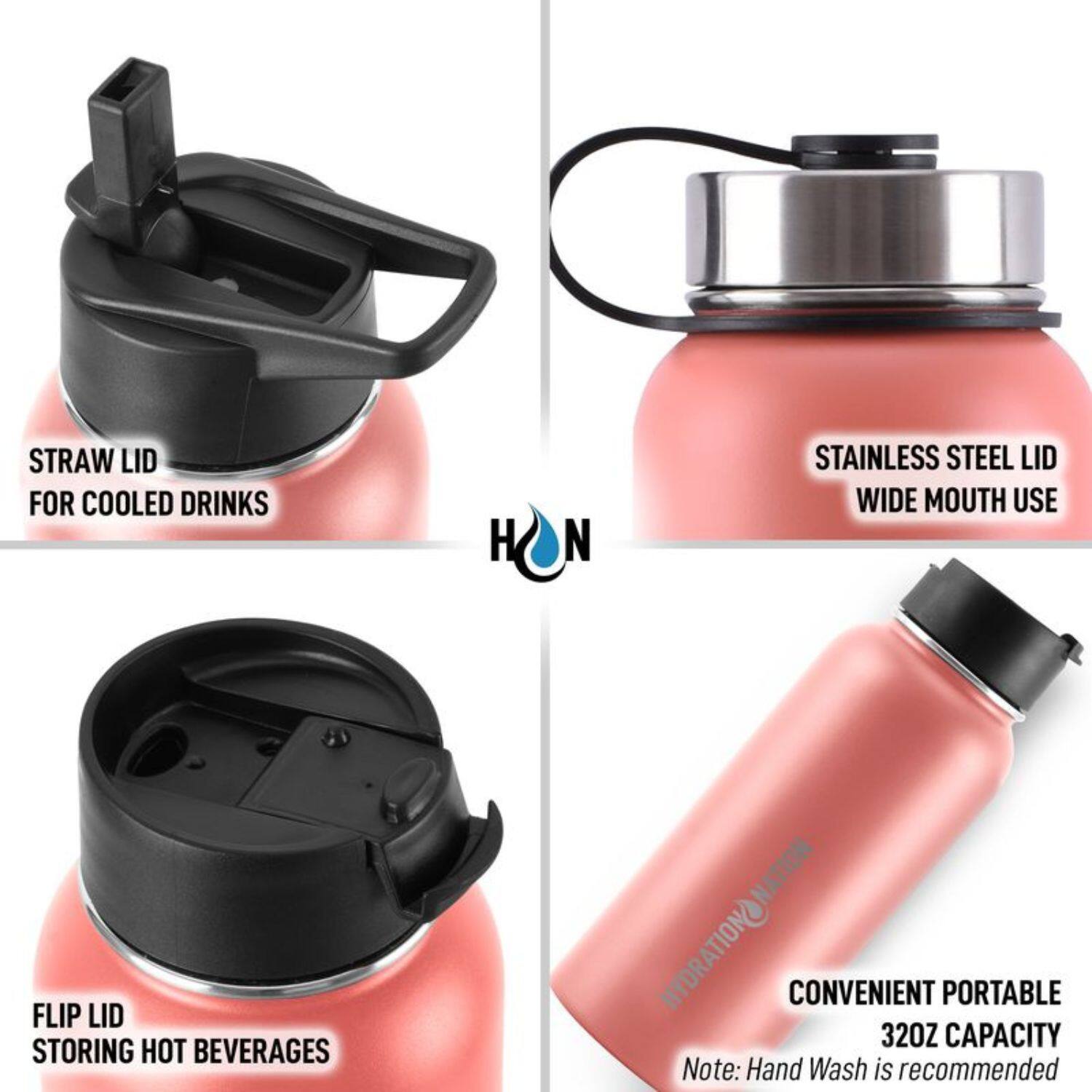- STRAW LID FOR COOLED DRINKS
- STAINLESS STEEL LID WIDE MOUTH USE
- FLIP LID STORING HOT BEVERAGES
- CONVENIENT PORTABLE 32OZ CAPACITY
- Note: Hand Wash is recommended