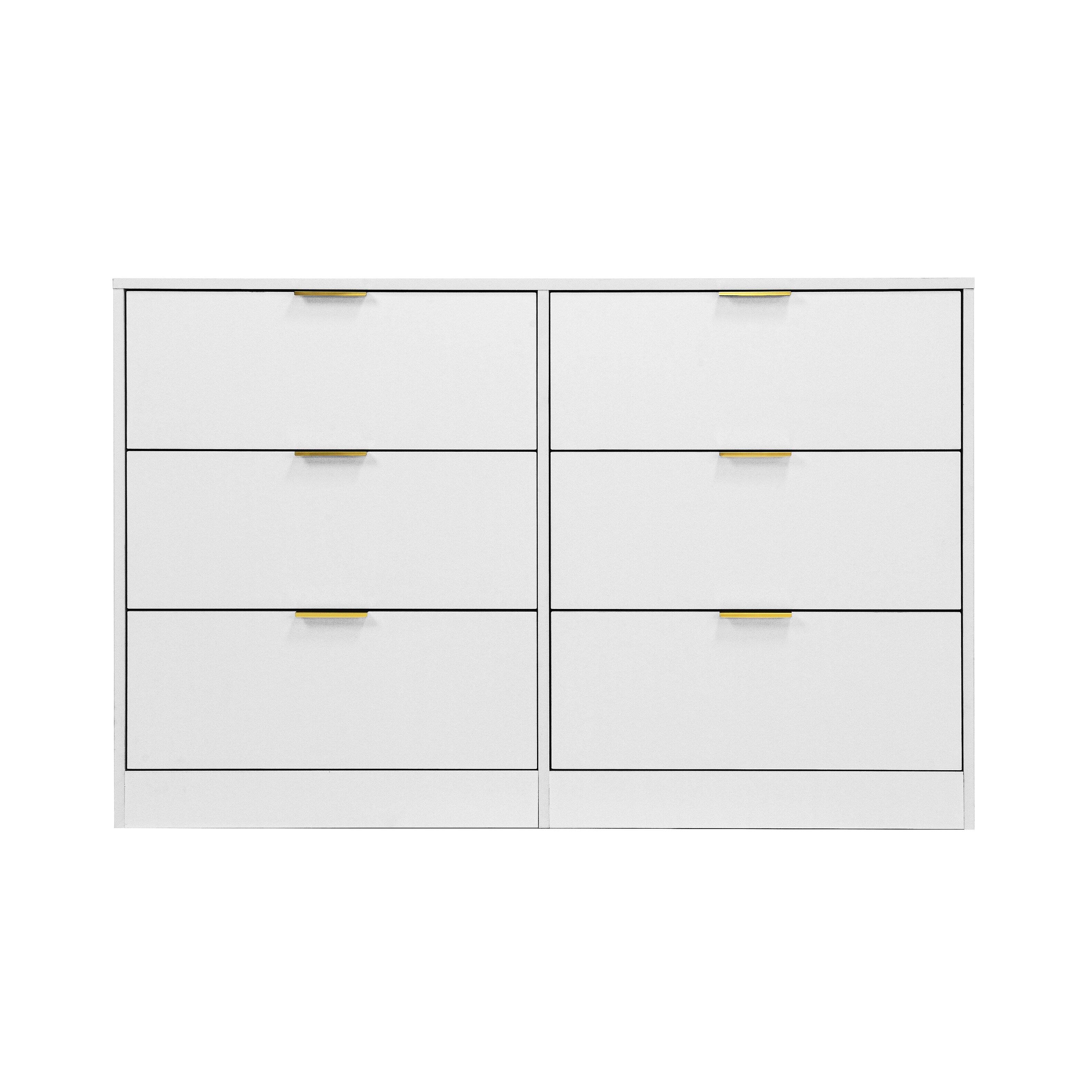 Alt View 3. Z-Edge - 6 Drawer Dresser for Bedroom, Modern Chest of Drawers, Wood Storage Double Dresser with Deep Drawers for Living Room - White.