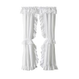 Ellis Curtain - ELLIS Polyester-Cotton Classic Wide Solid Color Perma Press Ruffled Priscilla W/Ties 84" x 54" - White
