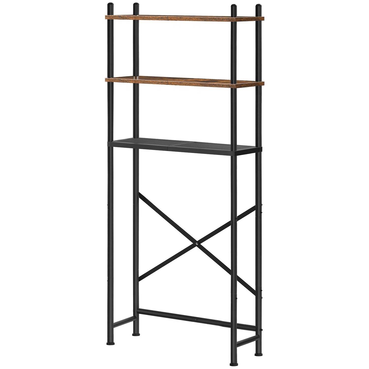Left. Hivvago - Industrial Metal Wood Style Over the Toilet Freestanding Storage Shelving Unit - Brown.
