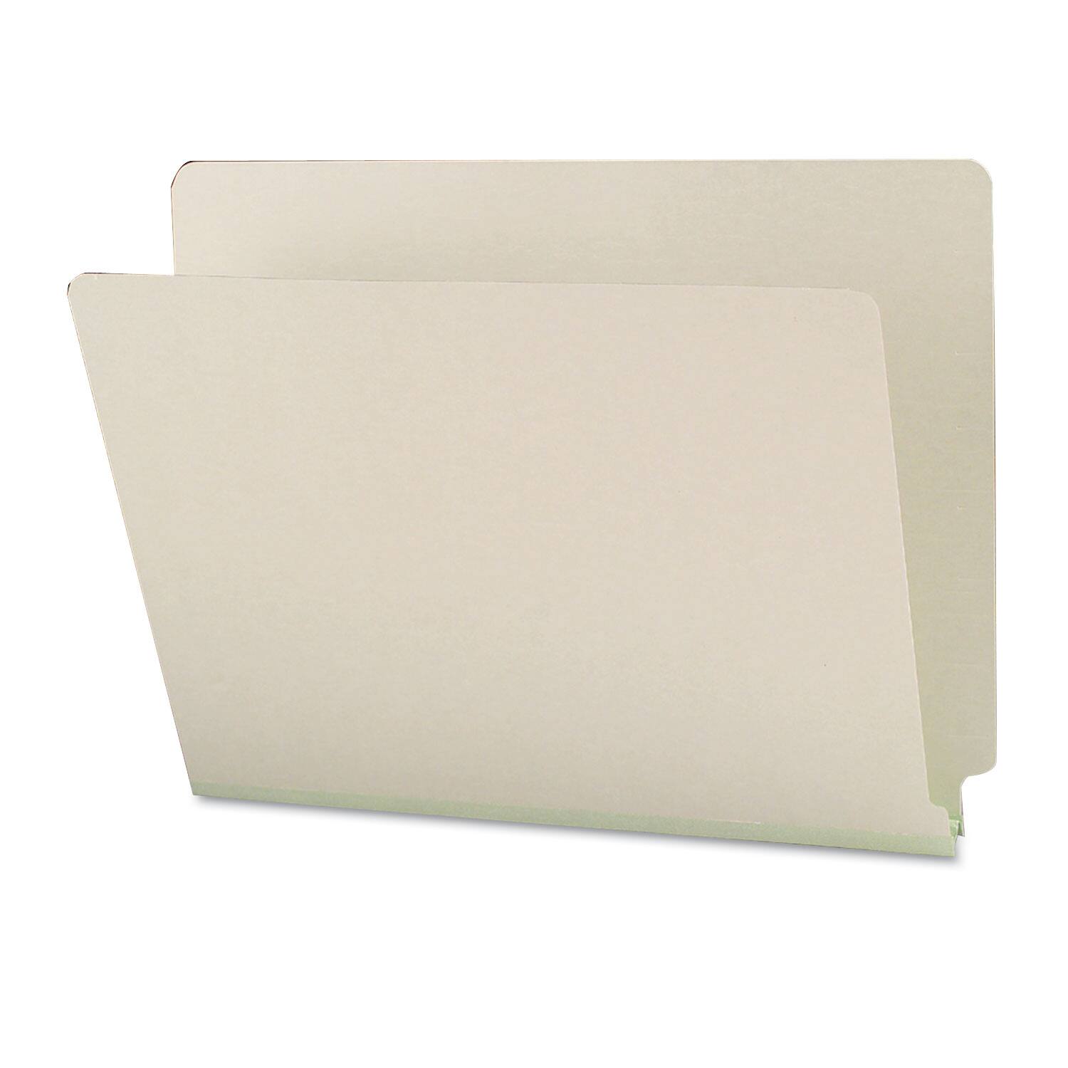 Angle. Smead Manufacturing - Extra-Heavy Recycled Pressboard End Tab Folders, Straight Tabs, Letter Size, 1" Expansion, Gray-Green, 25/Box.