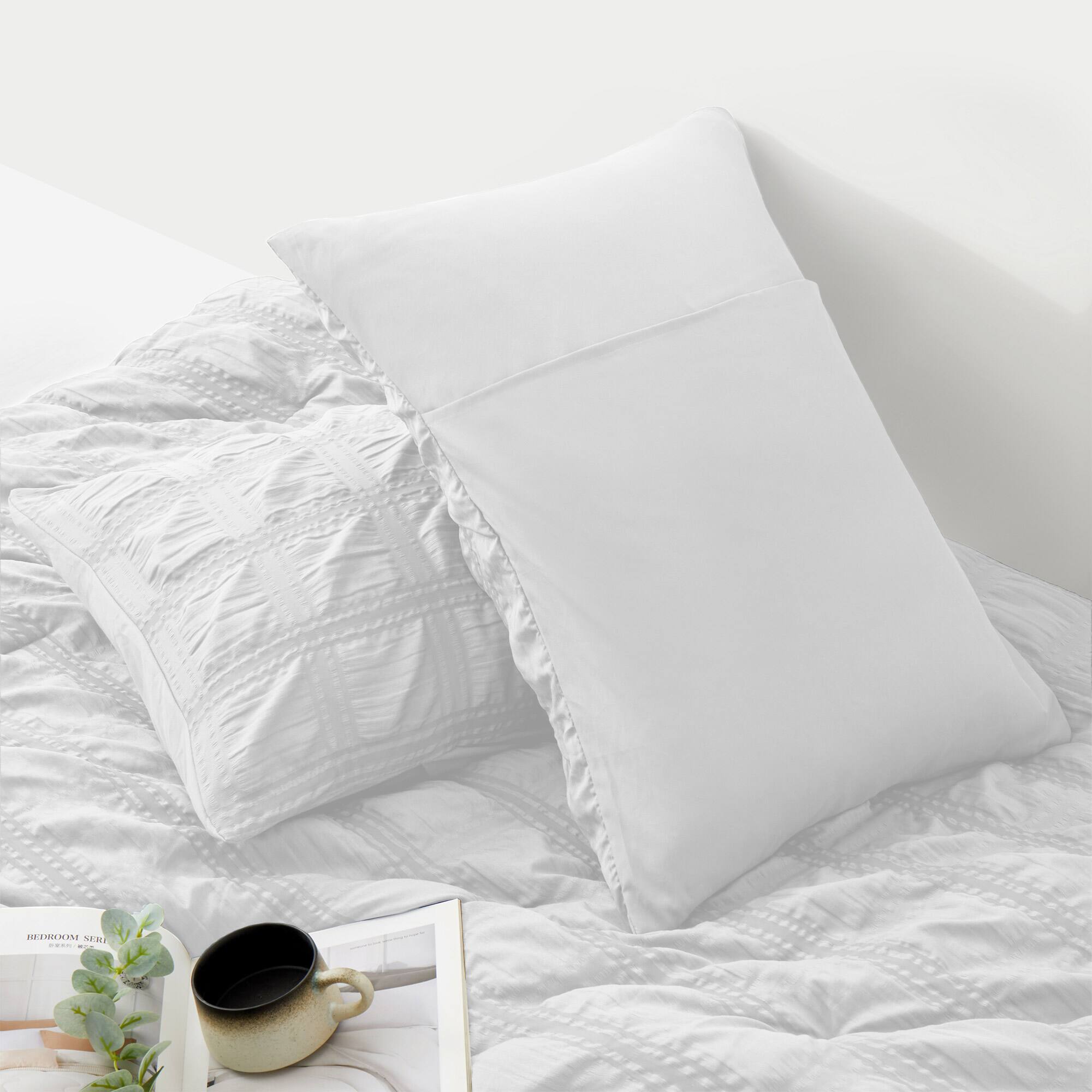 Alt View 1. Peace Nest - Peace Nest 3 Piece Seersucker Bubble Ruffled Chic Comforter Set - White.