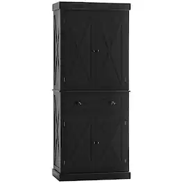 Homcom - 72.5" Kitchen Pantry Cabinet, Traditional Freestanding Storage Cabinet with 4 Doors, Drawer and 3 Adjustable Shelves - Black