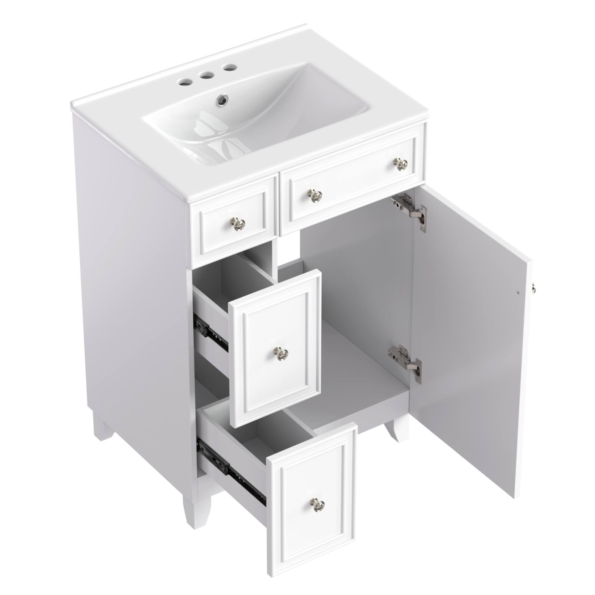Alt View 10. ELEMENT ACE - Compact 24-Inch Bathroom Vanity Cabinet with Ceramic Sink and Ample Storage Space - White.