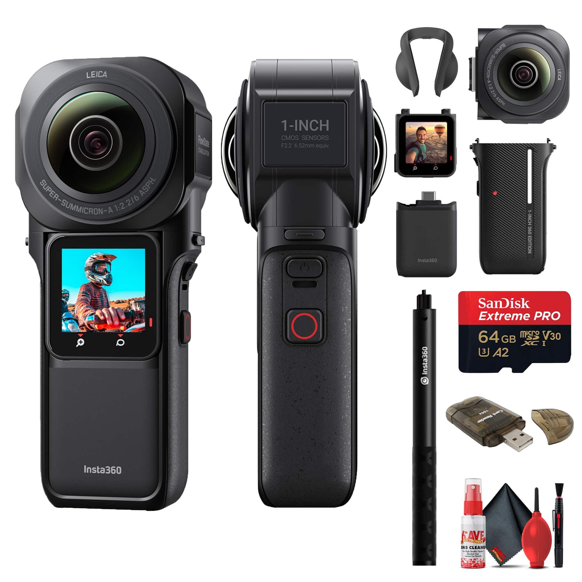 Insta360 - ONE RS 1-Inch 360 Edition + Invisible Selfie Stick + 64GB Card + More