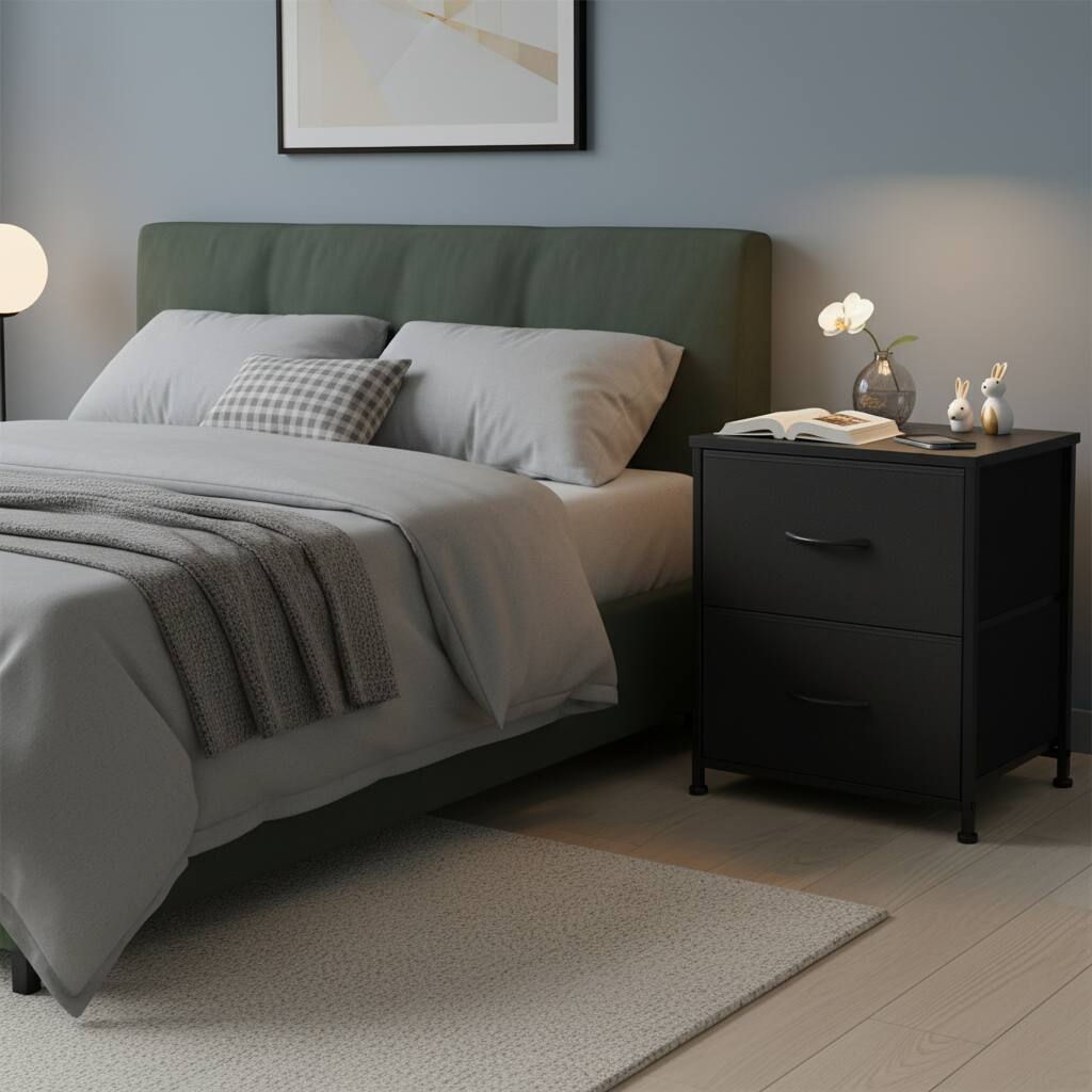 Alt View 5. AOITUN - Nightstands Set with 2 Storage Drawers - Side Table for Bedroom, Living Room, Closet, College Dorm, 20" Height, Black - black.