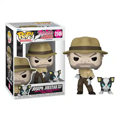 Funko
POP!
Animation
JoJo's Bizarre Adventure
The Animation
2146
Joseph Joestar with Iggy
Vinyl Figures / Figurines en Vinyle / Figuras de Vinilo
Warning: Choking Hazard - Small parts. Not for children under 3 years.
Attention: Danger d'étouffement - petites pièces. Ne convient pas aux enfants de moins de 3 ans.
Advertencia: Peligro de asfixia - piezas pequeñas. No es adecuado para niños menores de 3 años.