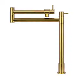 Solid Brass Deck-Mounted Pot Filler Kitchen Faucet with Double Joint Swing Arms