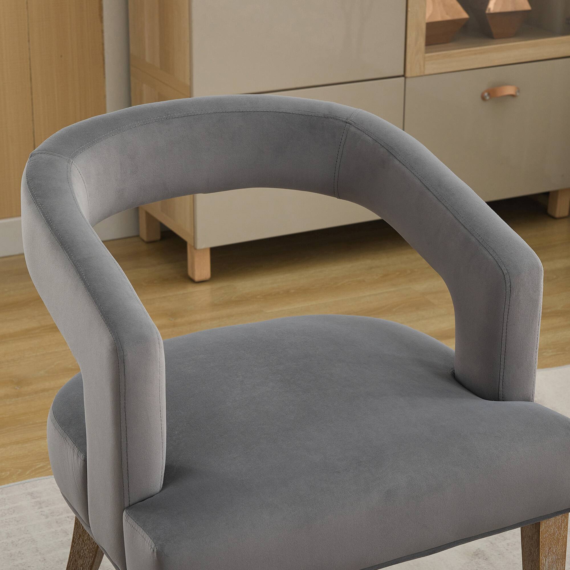 Alt View 2. GOODSILO - Modern Barrel Back Upholstered Accent Chair with Solid Wood Legs for Dining Room, Living Room, and Kitchen - Gray.