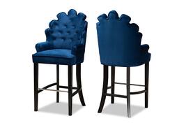 Baxton Studio - Chloe Modern and Contemporary Velvet Upholstered and Dark Brown Finished 2-Piece Bar Stool Set - Navy Blue/Dark Brown