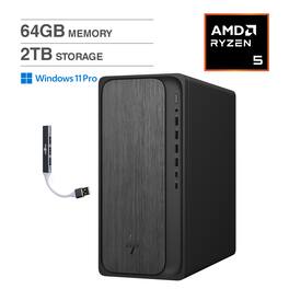 HP - OmniDesk Desktop (AMD Ryzen 5 8500G, 64GB DDR5, 2TB PCIe SSD, AMD Radeon 740M, Win 11 Pro) w/USB Hub - Gray Wood