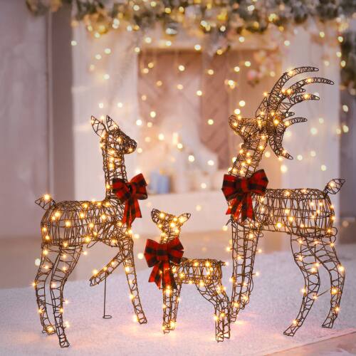 Front. Winado - 3PCS 4 FT Christmas Reindeer Family with Lights Deer Set for Indoor / Outdoor Holiday Lawn Decoration - Brown.