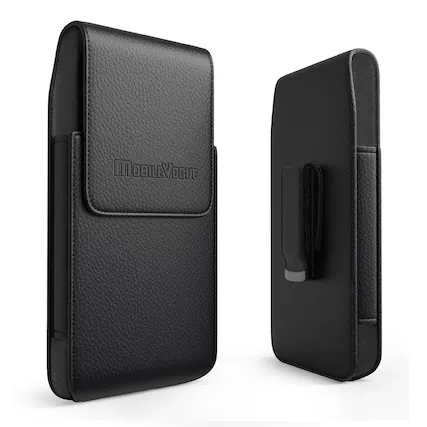 Front. Reiko - Mv Vertical Leather Pouch With Magnetic Closure And Belt Loop In Black (5.8 X 3.2 X 0.7 Inches) - Black.