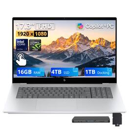 HP - Upgraded - OmniBook X 17.3" FHD Touch AI Laptop,Intel Ultra 7 256V,16GB RAM,4TB SSD+1TB Dock Set,RTX 4050,Backlit,Win 11 - Silver