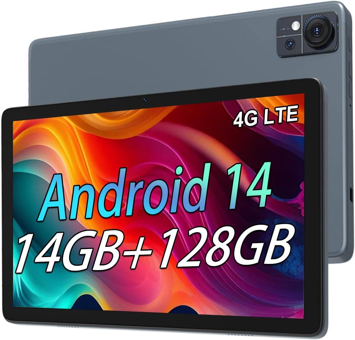 Qukenk - Tablets,10.1" Android Tablet with 14GB RAM 128GB ROM, Incell Screen, Octa-core 7000mAh Battery - Gray