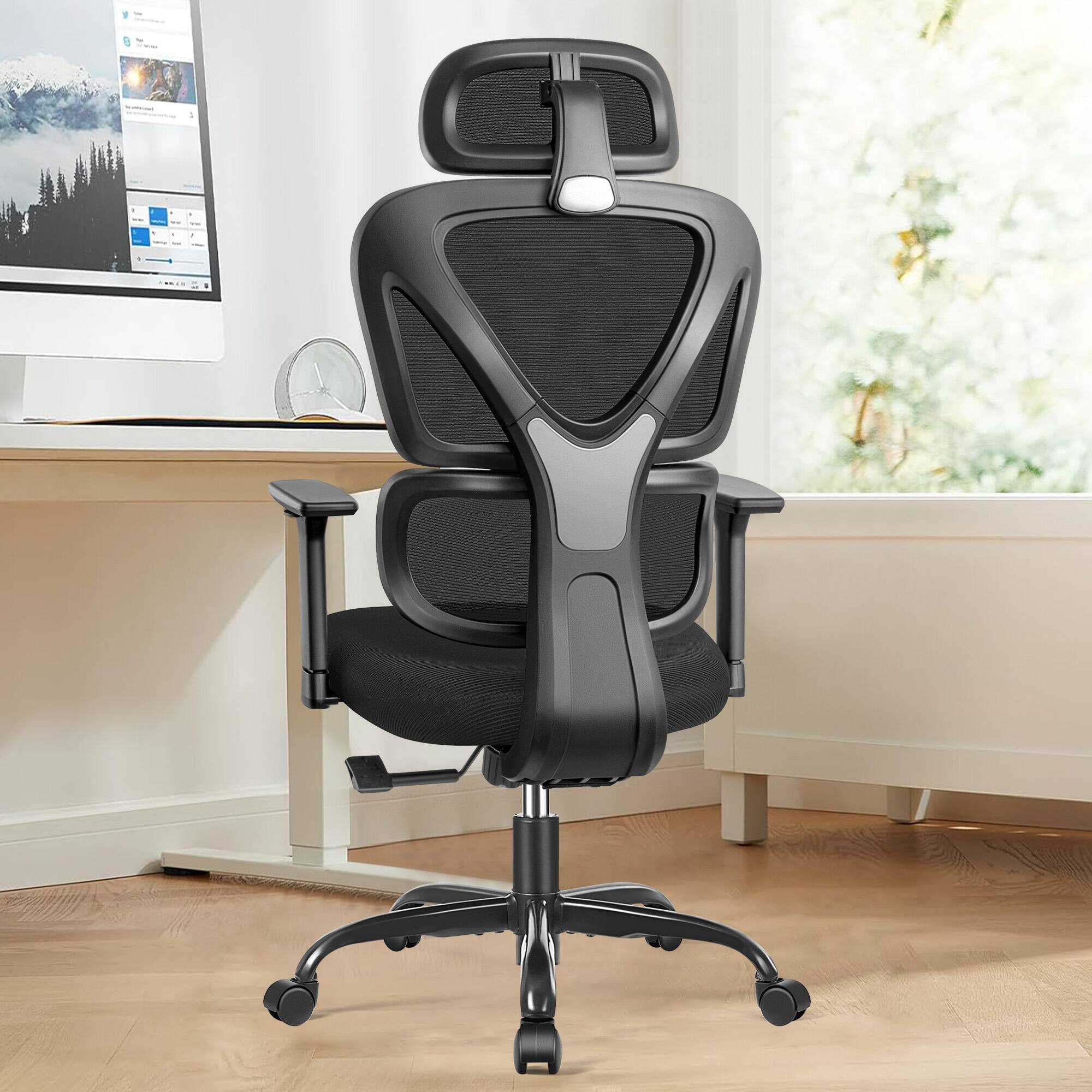 Brick Attic - Office Chair with Lumbar Support, High Back Mesh Gaming Chair with Adjustable Headrest and Armrests, Ergonomic - Black