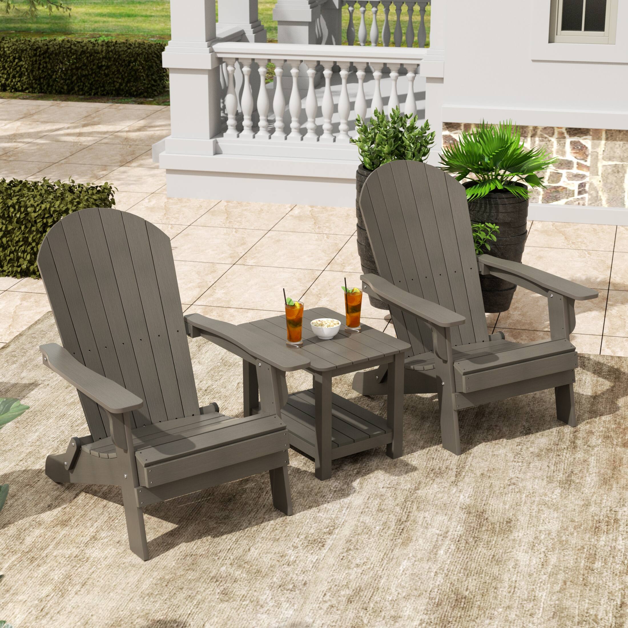 Angle. WestinTrends - WestinTrends Tuscany 3PC HIPS Outdoor Adirondack Seashell Chair Set With Side Table - Charcoal Gray.