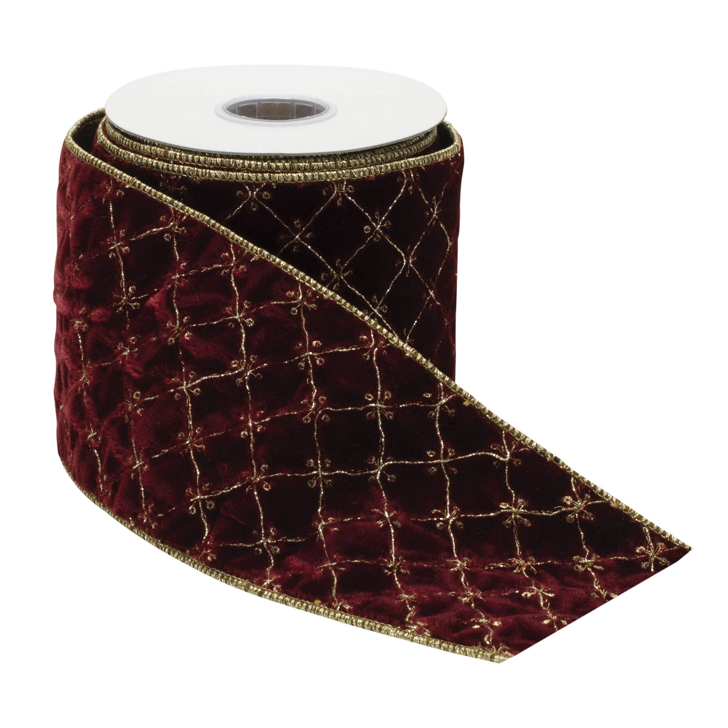 Angle. BreeBe - Ornate Diamond Pattern Wired Ribbon (Set of 2) - Red, Gold.