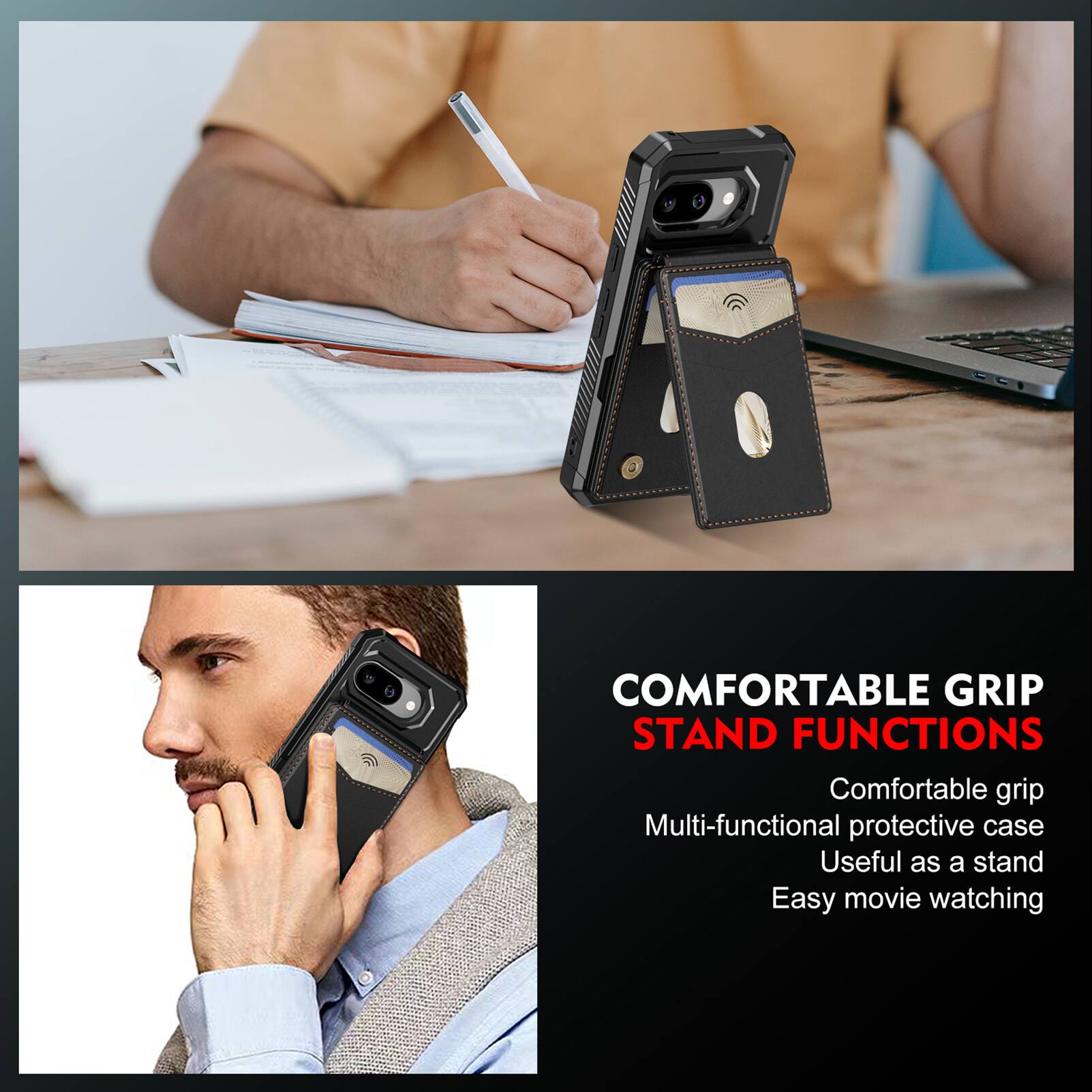 COMFORTABLE GRIP STAND FUNCTIONS

Comfortable grip
Multi-functional protective case
Useful as a stand
Easy movie watching