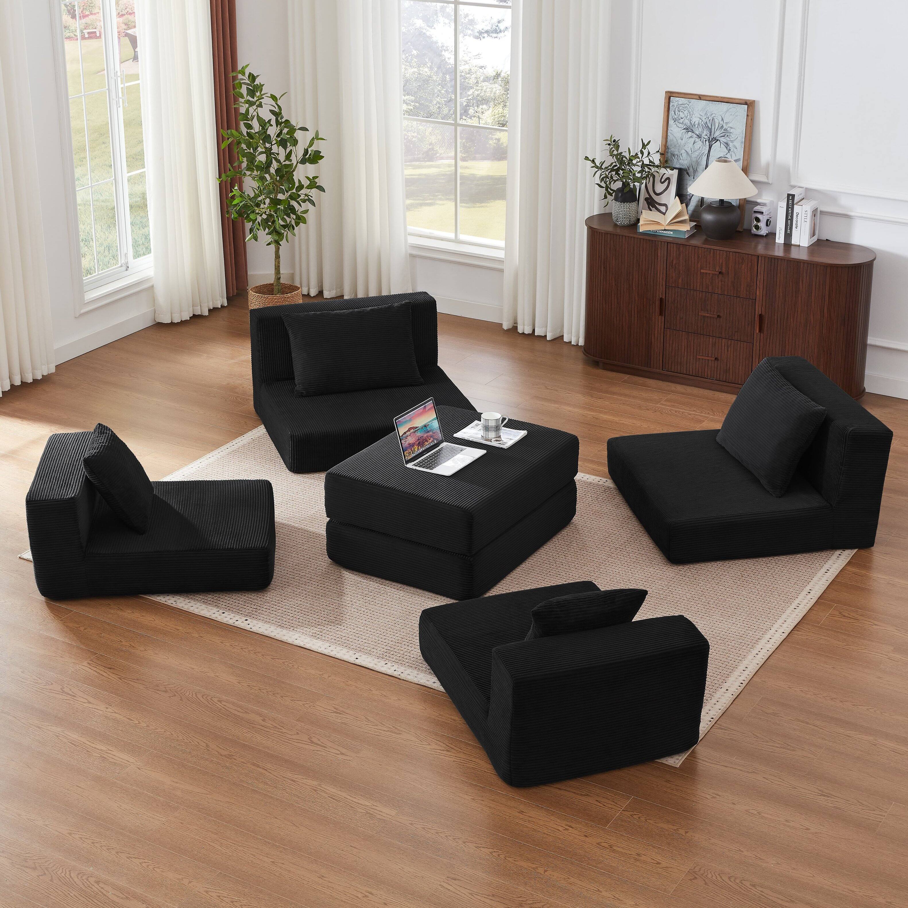 Alt View 1. Anysun - Anysun Modular Boneless Sectional Loveaeat Cloud Sofa with Non Slip Base, No Assembly - Black.