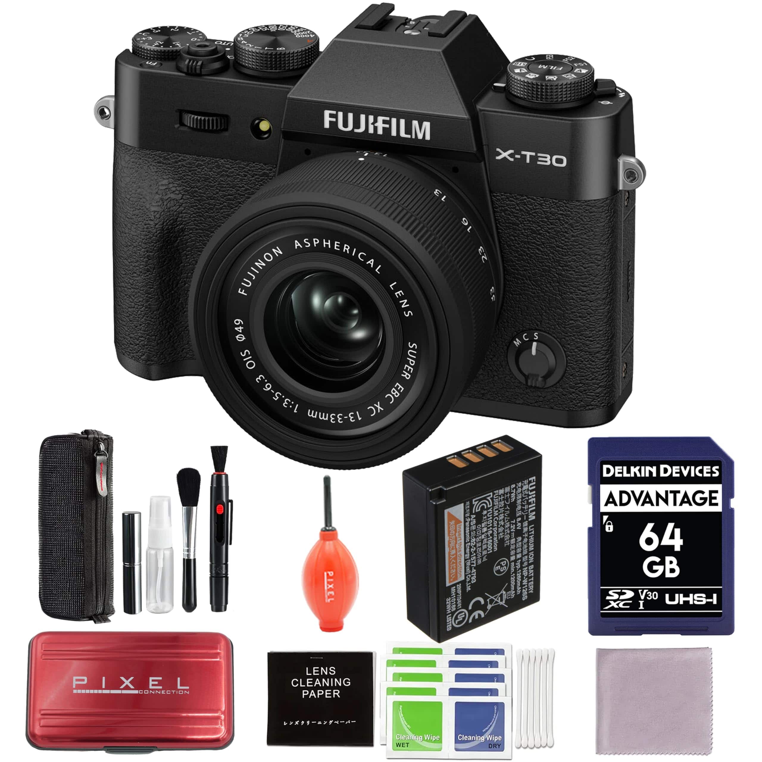 Fujifilm - X-T30 III Mirrorless Camera w/ 13-33mm f/3.5-6.3 Lens (Black) Bundle w/ 64GB SD Card,Advanced Accessories