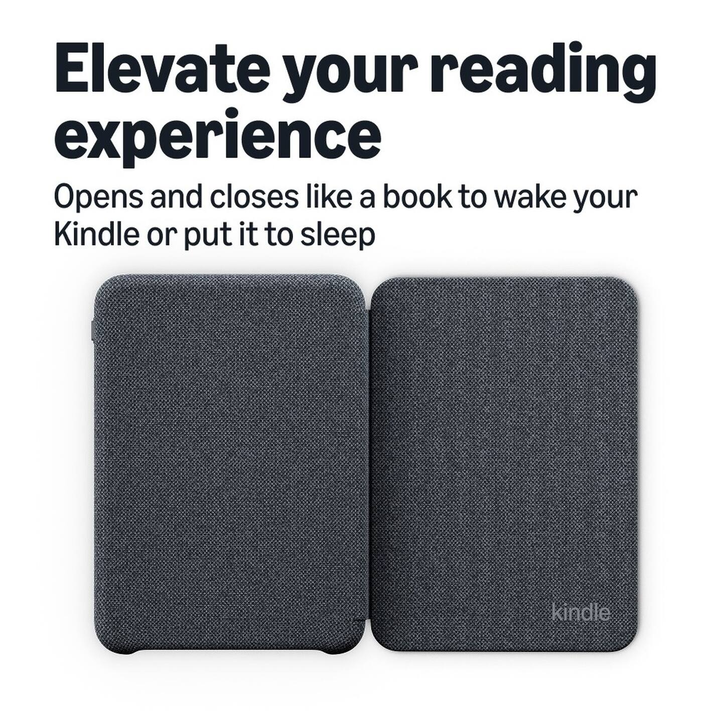 Elevate your reading experience  
Opens and closes like a book to wake your Kindle or put it to sleep