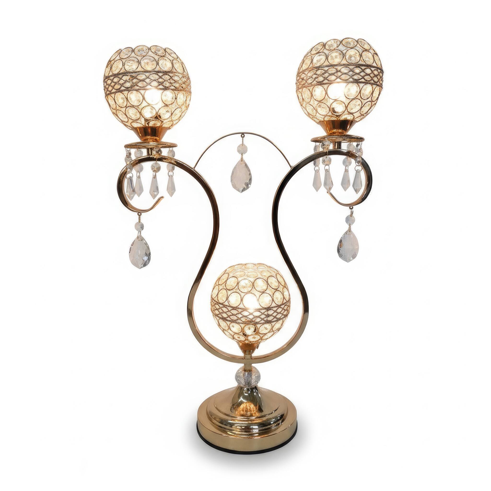 Angle. FC Design - 22"H Polished Gold Triple Arm Base w/ Faux Crystal Mesh Shades Touch Lamp.