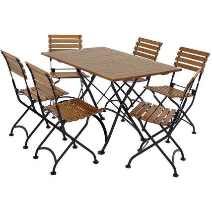 Front. Sunnydaze - Essential European Chestnut 7-Piece Folding Patio Dining Set - Brown.