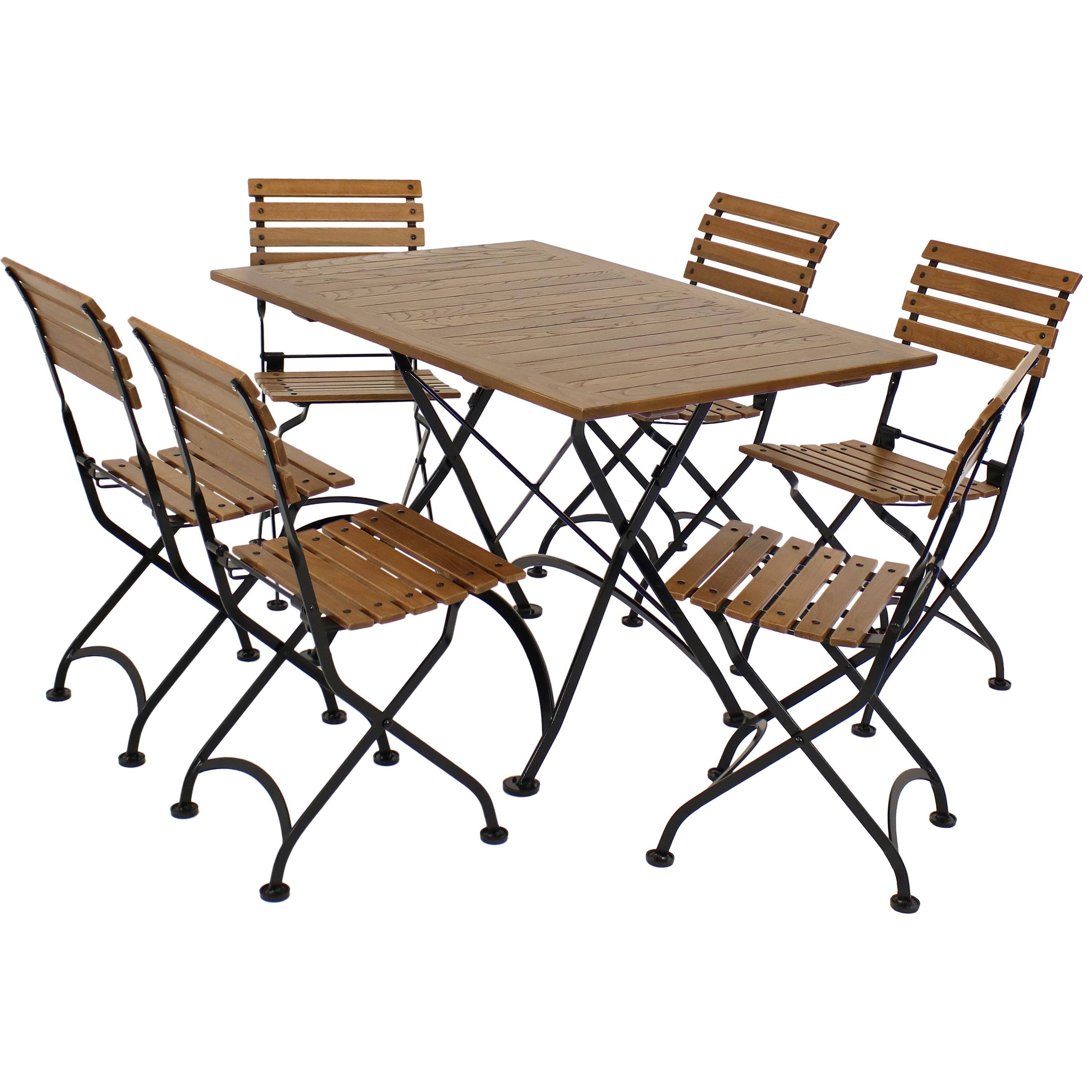 Front. Sunnydaze - Essential European Chestnut 7-Piece Folding Patio Dining Set - Brown.