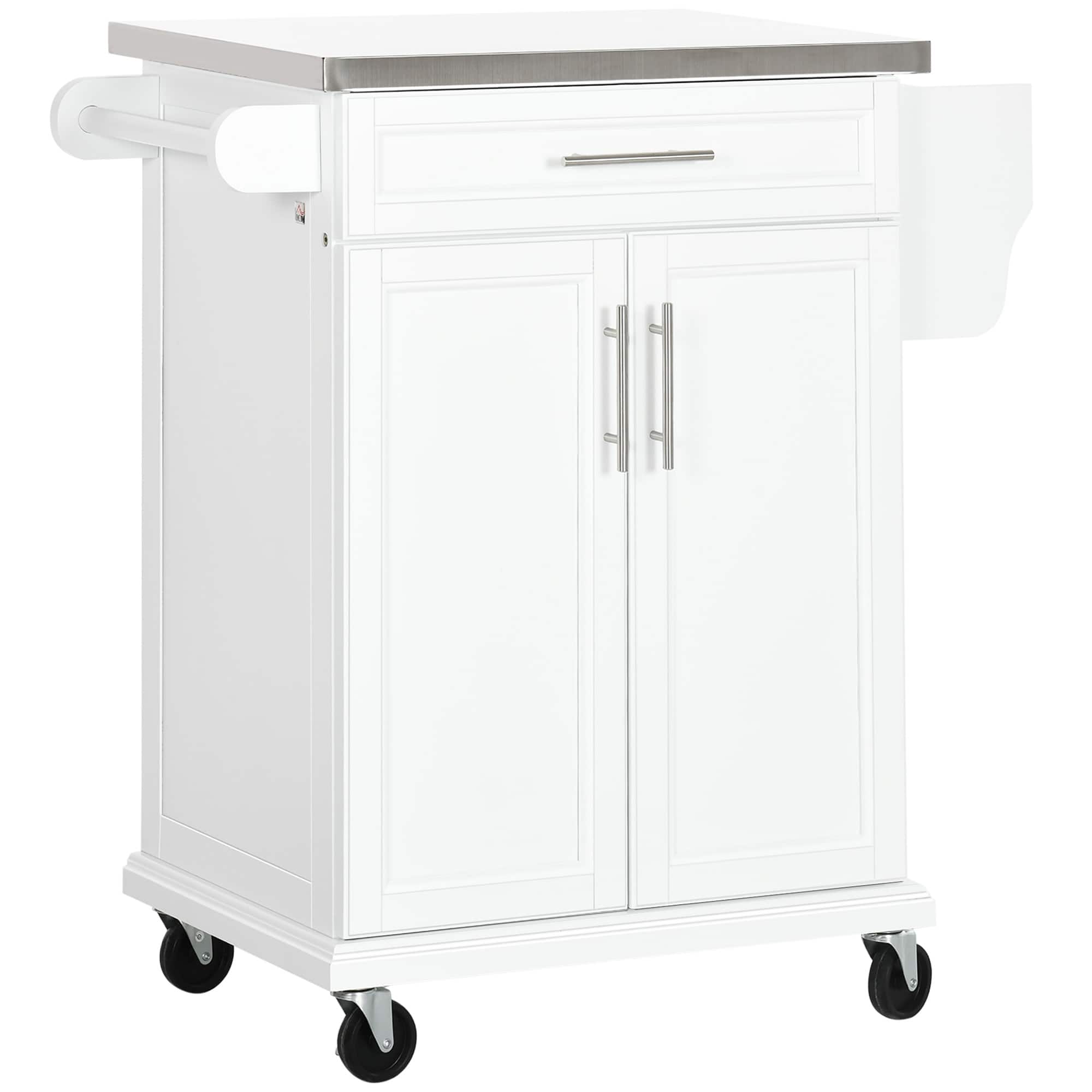 Front. Homcom - Kitchen Island on Wheels, Rolling Kitchen Cart with Stainless Steel Countertop, Drawer, Towel Rack and Spice Rack - White.