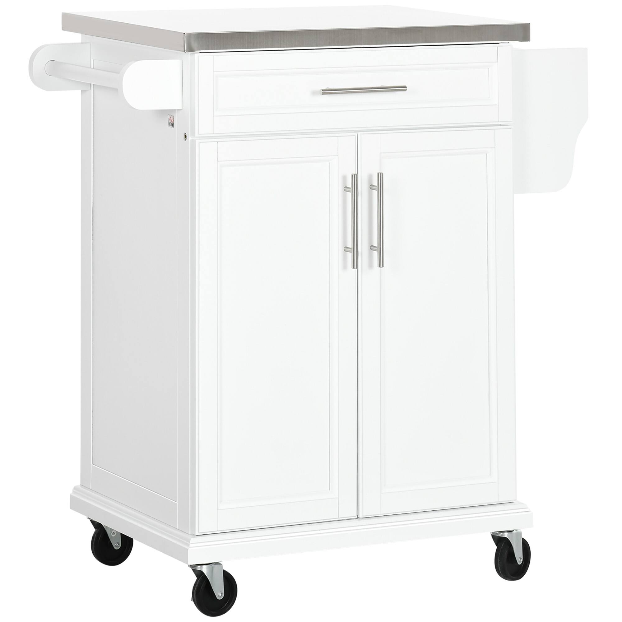 Front. Homcom - Kitchen Island on Wheels, Rolling Kitchen Cart with Stainless Steel Countertop, Drawer, Towel Rack and Spice Rack - White.