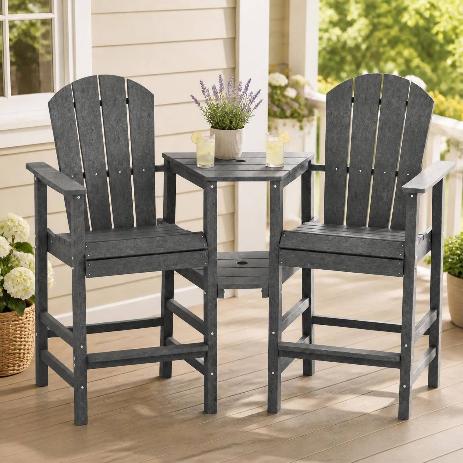 Alt View 3. Gymax - Gymax 2PCS HDPE Tall Adirondack Chair Barstools Connecting Tray Yard Footstool Gray - Gray.