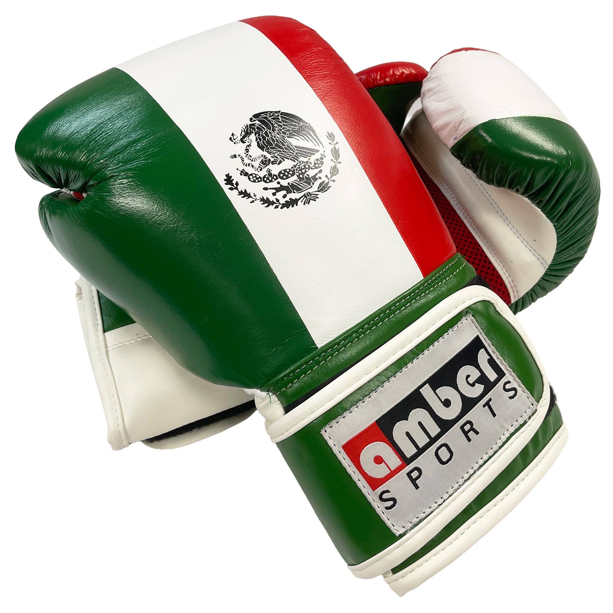 Back. Amber Sporting Goods - Leather Boxing Gloves Heavy Bag & Focus Mitts, Multi-Layered Padding, Ventilated Palm, Mexican Flag Color, 14 OZ - Mexican Flag.